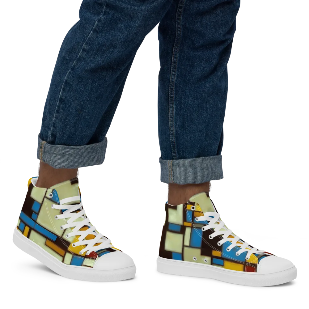 Midnight Grid on Men's High Top Canvas Shoes — Right