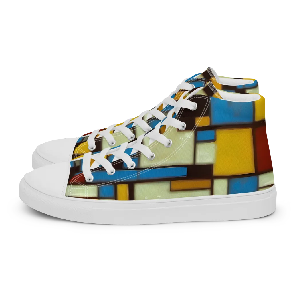 Midnight Grid on Women's High Top Canvas Shoes — Left