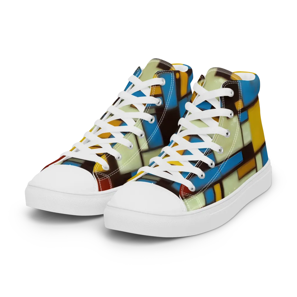Midnight Grid on Women's High Top Canvas Shoes — Left Front