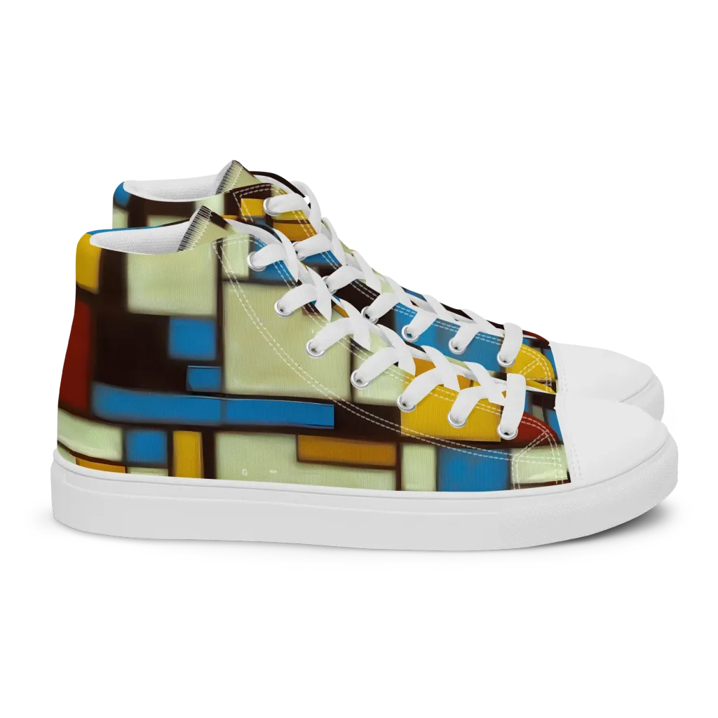 Midnight Grid on Women's High Top Canvas Shoes — Right