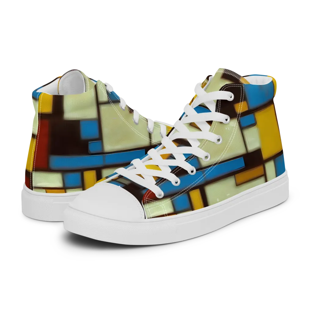 Midnight Grid on Women's High Top Canvas Shoes — Left