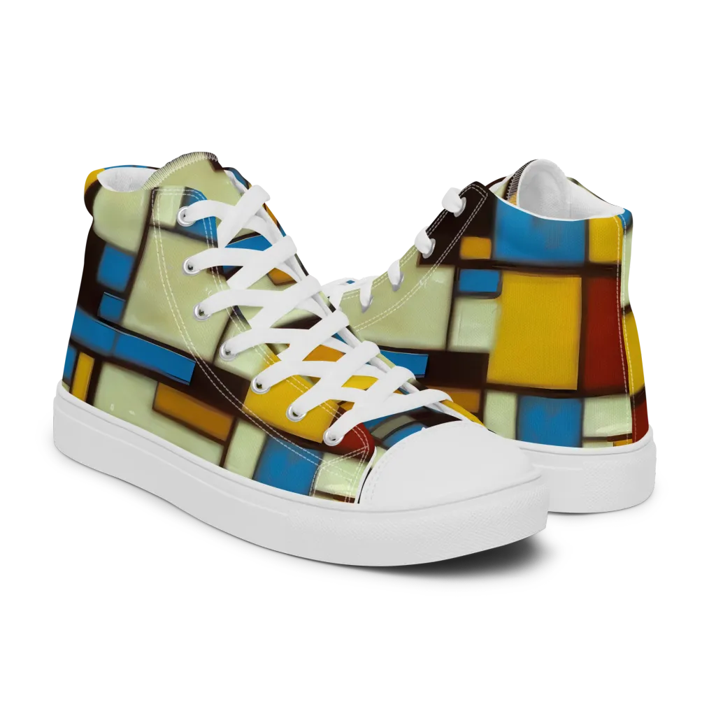 Midnight Grid on Women's High Top Canvas Shoes — Right