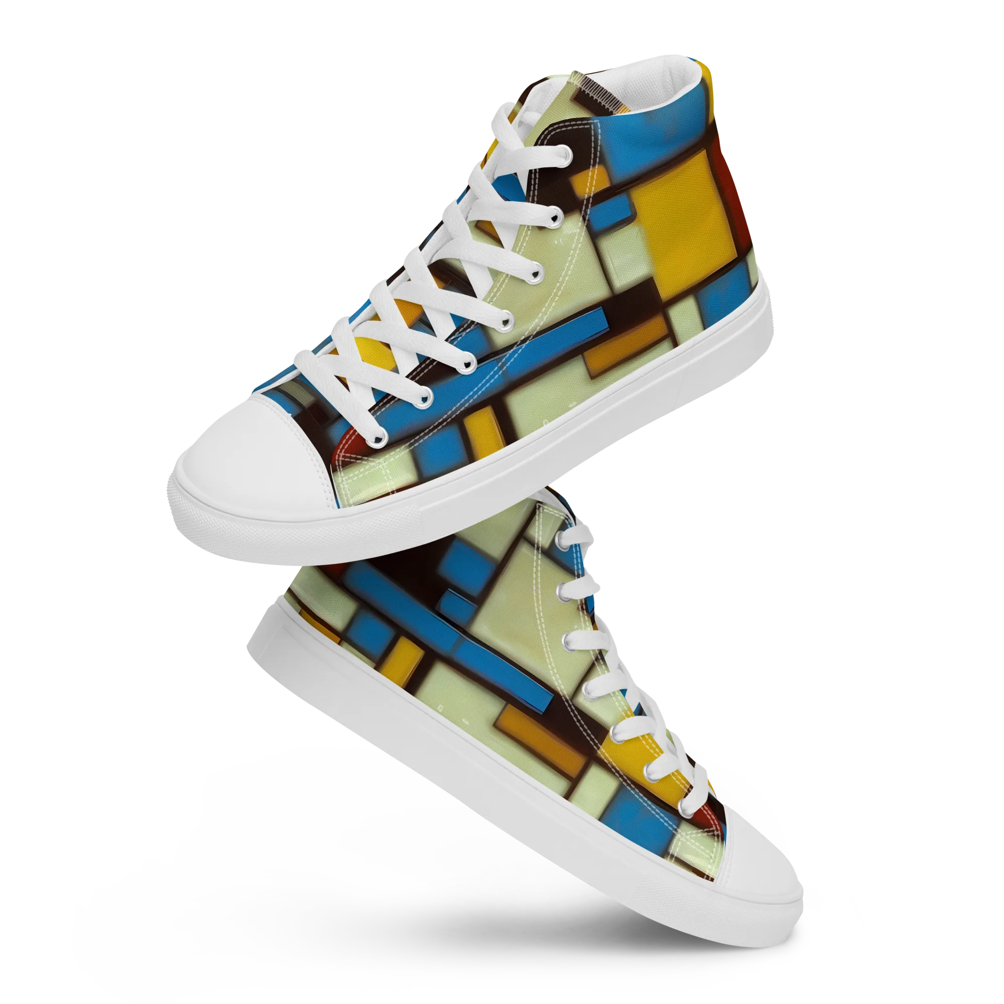 Midnight Grid on Women's High Top Canvas Shoes — Front