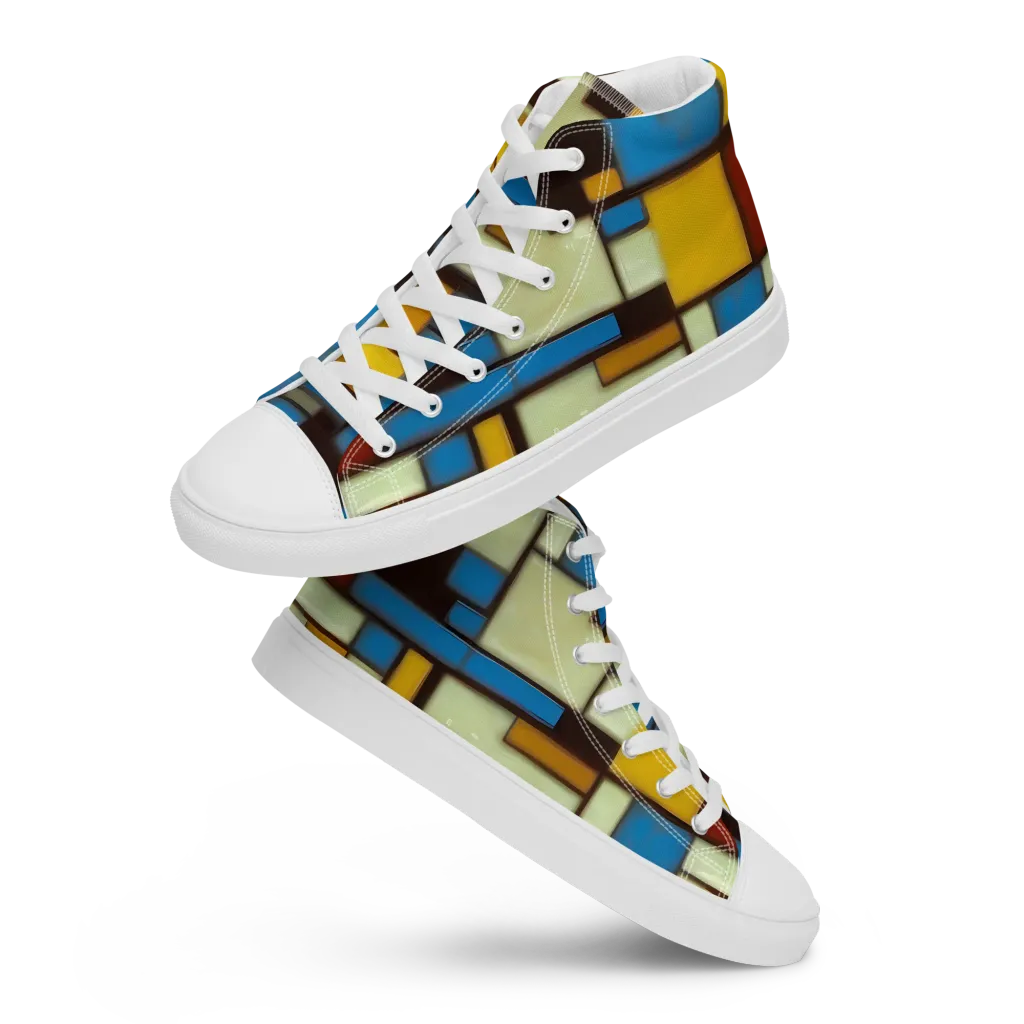 Midnight Grid on Women's High Top Canvas Shoes — Front