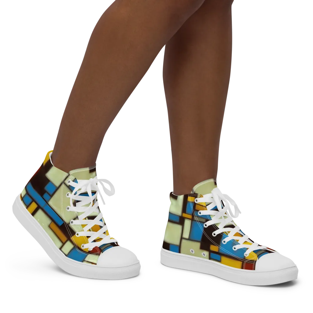 Midnight Grid on Women's High Top Canvas Shoes — Right