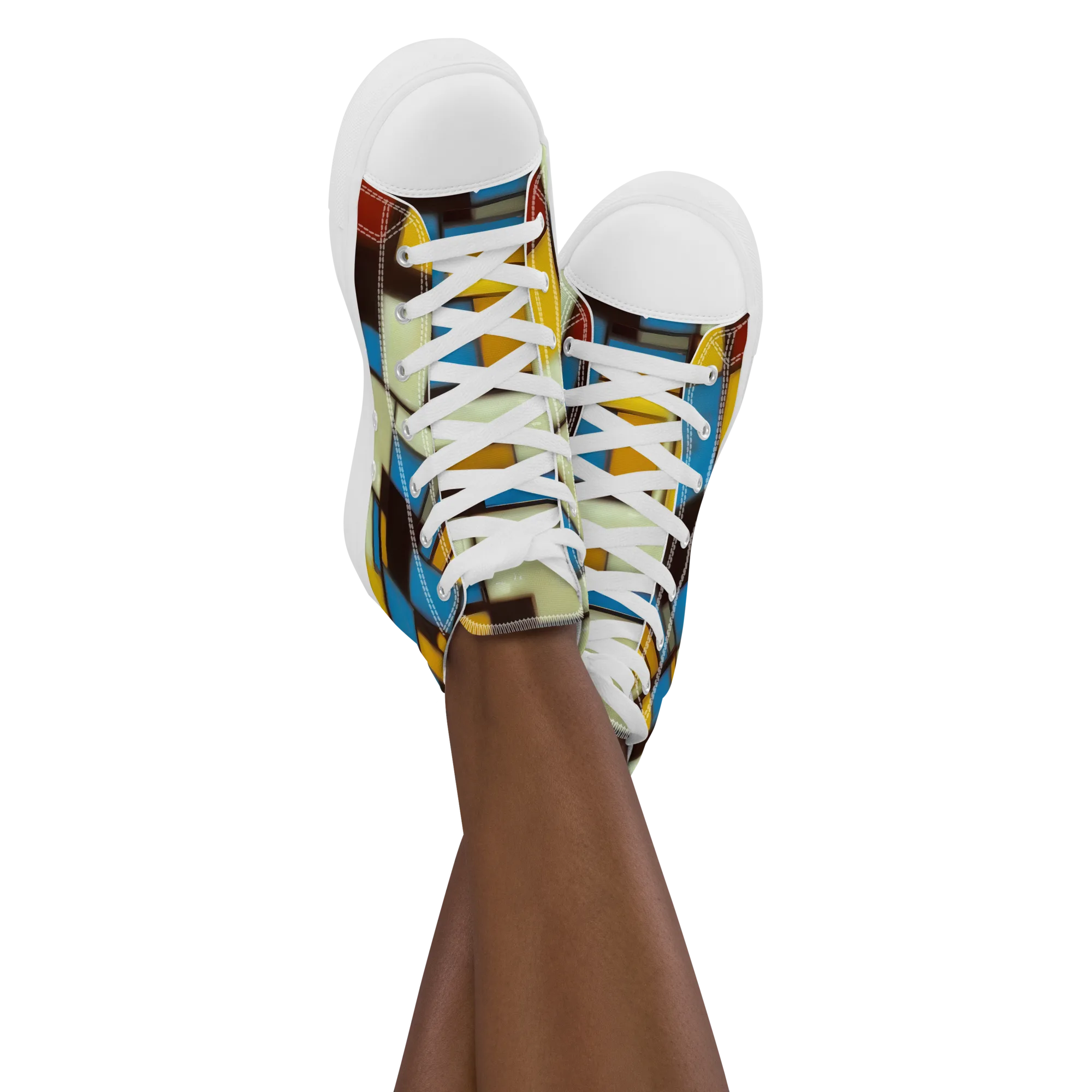 Midnight Grid on Women's High Top Canvas Shoes — Front
