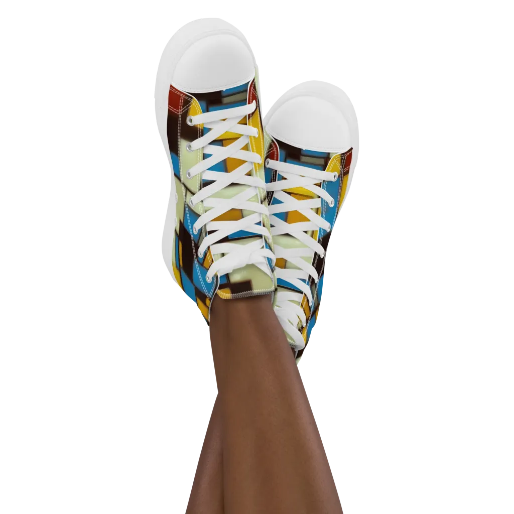 Midnight Grid on Women's High Top Canvas Shoes — Front
