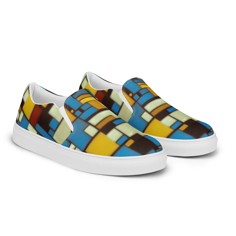 Midnight Grid on Men's Slip-On Canvas Shoes — Right Front