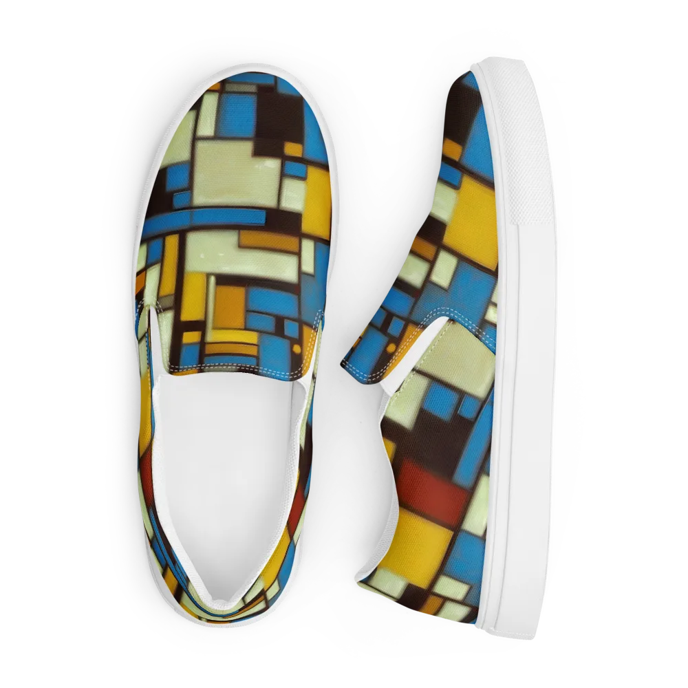 Midnight Grid on Men's Slip-On Canvas Shoes — Front