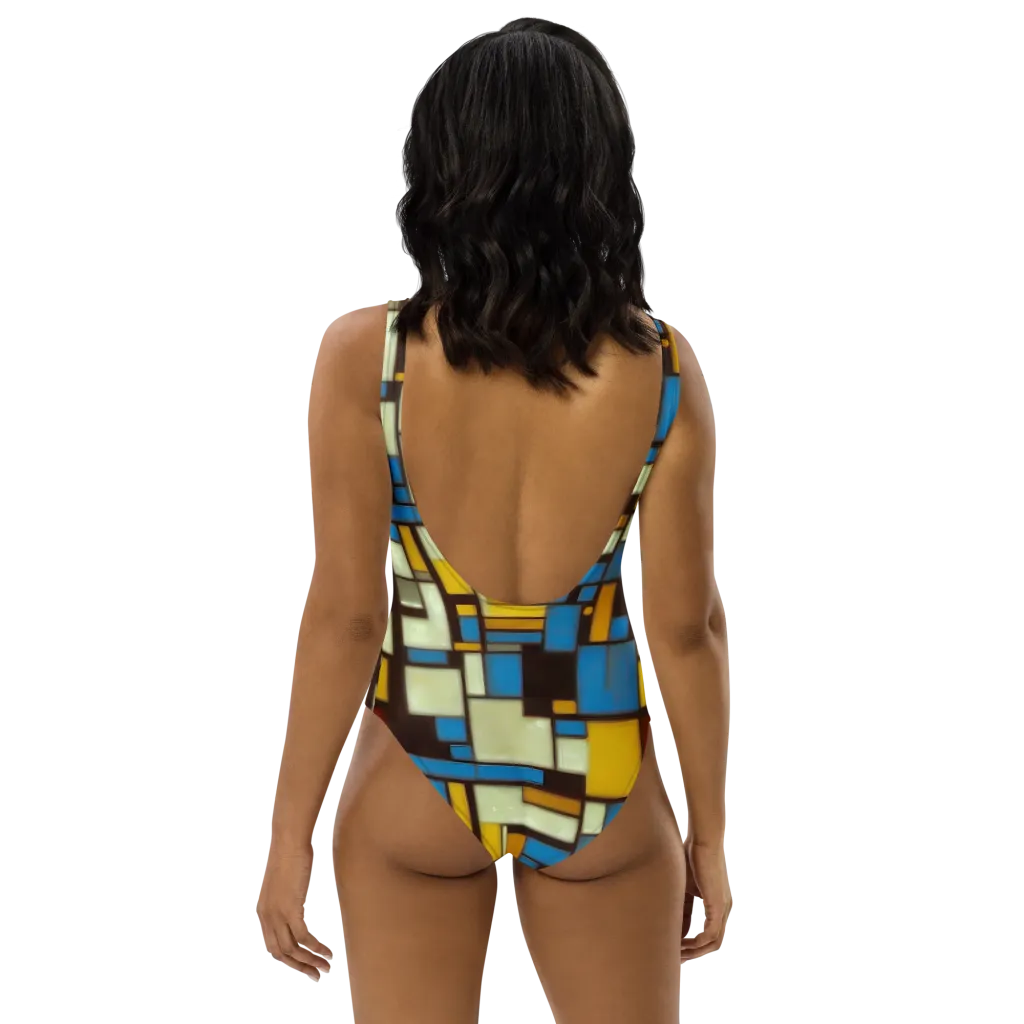 Midnight Grid on One-Piece Swimsuit — Back