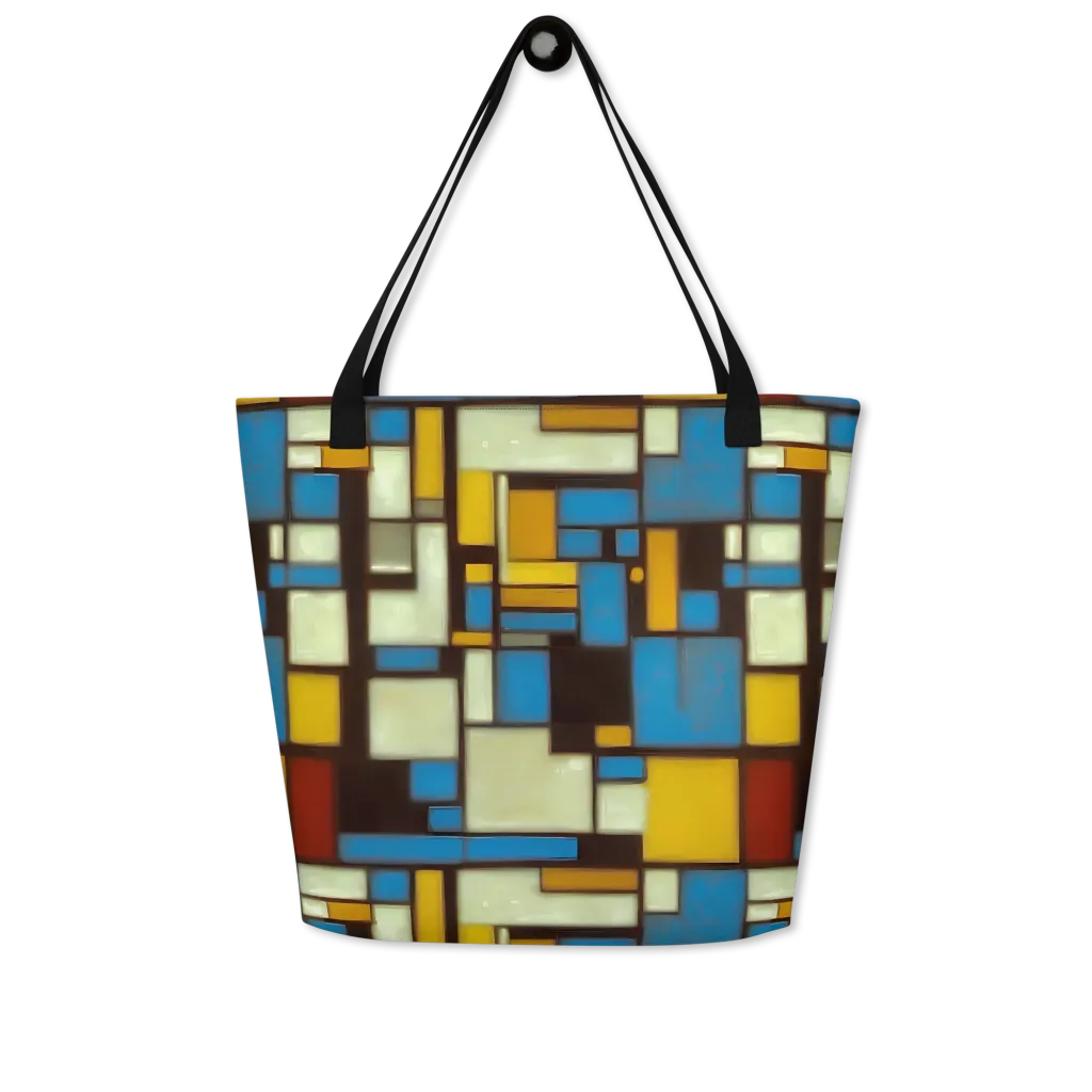 Midnight Grid on Large Tote Bag W/ Pocket — Front