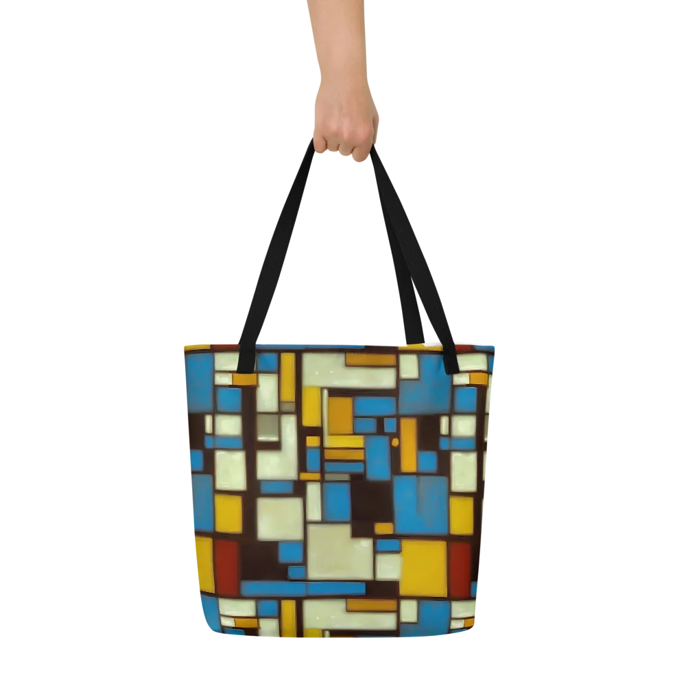 Midnight Grid on Large Tote Bag W/ Pocket — Front