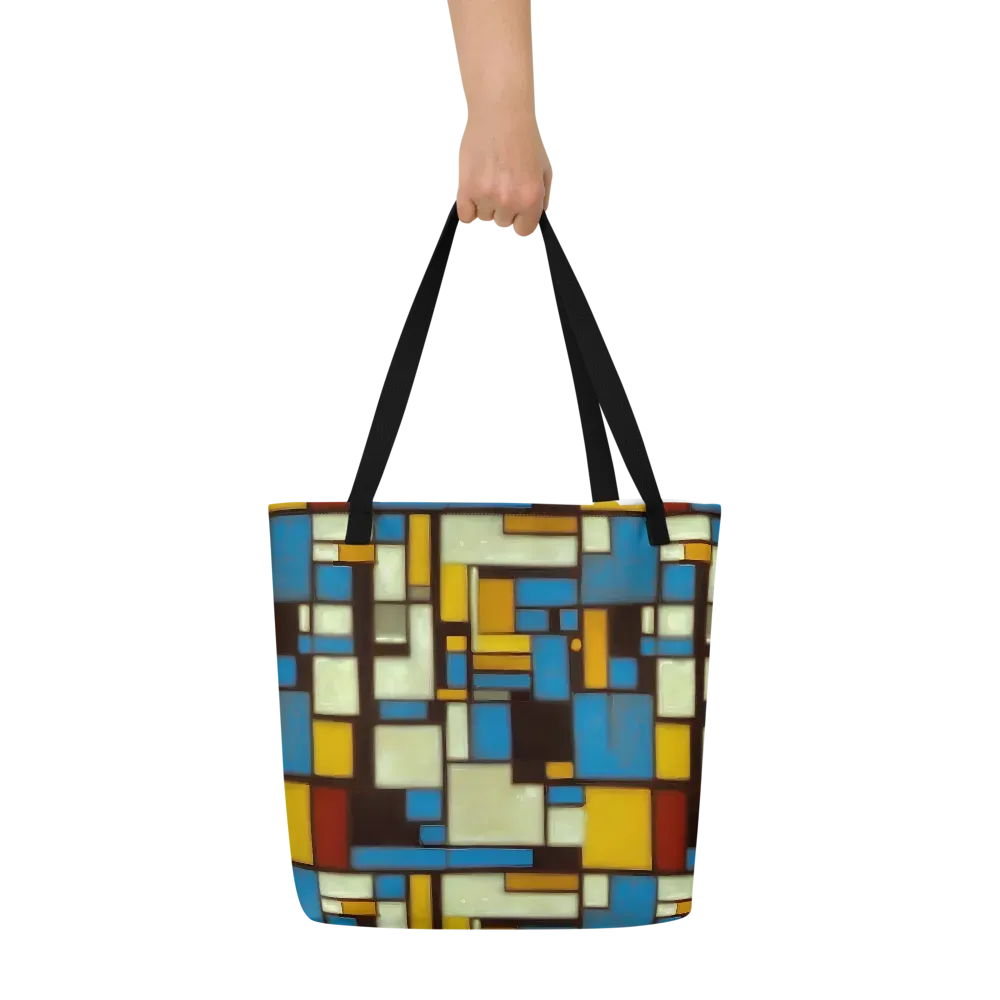 Midnight Grid on Large Tote Bag W/ Pocket — Front