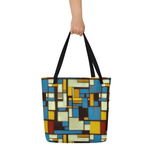 Midnight Grid on a Large Tote Bag W/ Pocket