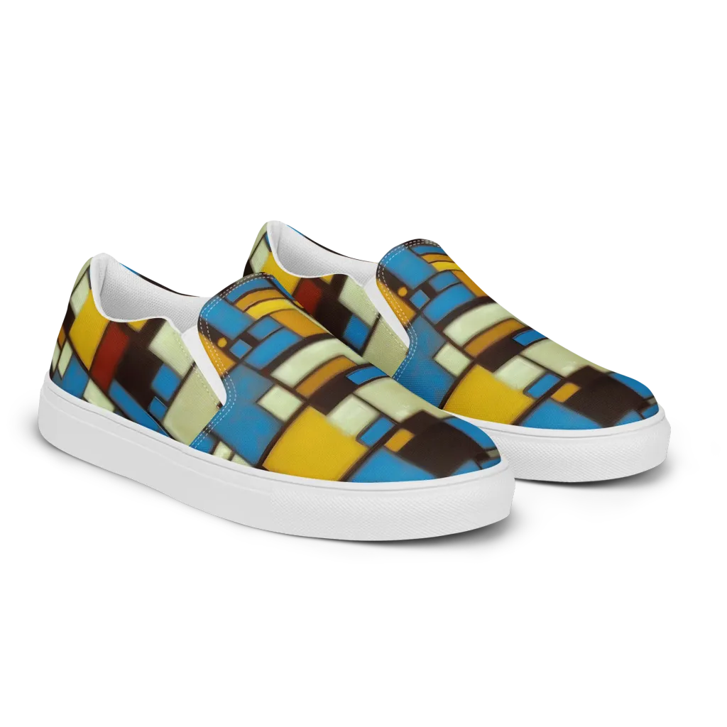 Midnight Grid on Women's Slip-On Canvas Shoes — Right Front