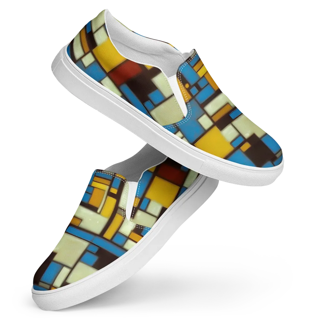 Midnight Grid on Women's Slip-On Canvas Shoes — Front