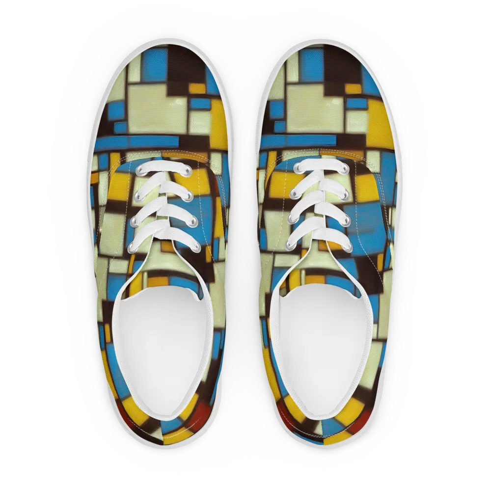 Midnight Grid on Men's Lace-Up Canvas Shoes — Front