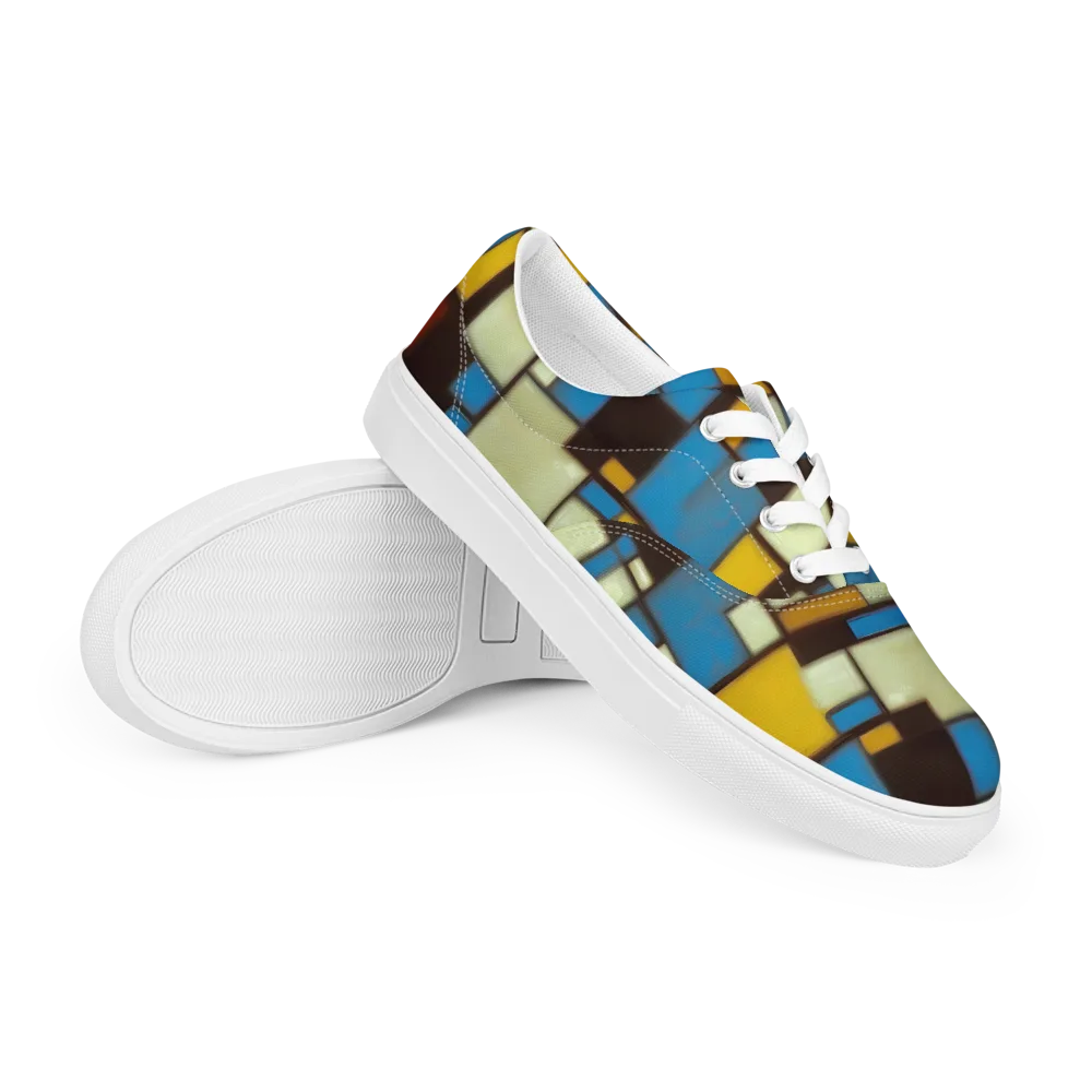 Midnight Grid on Men's Lace-Up Canvas Shoes — Right Front