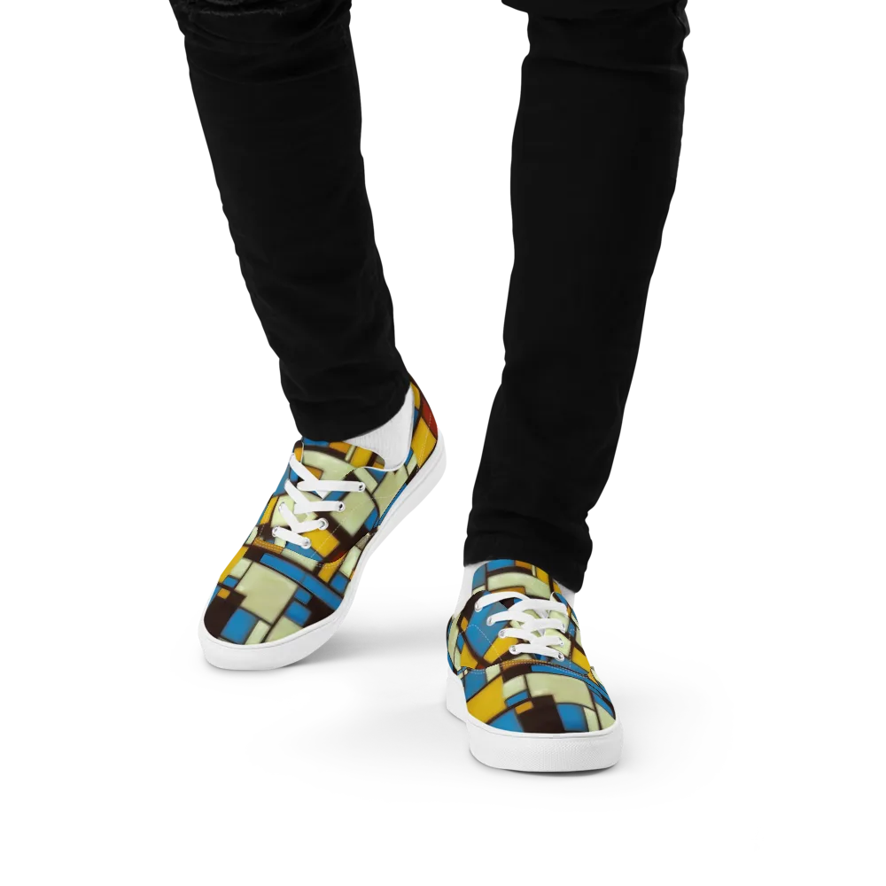 Midnight Grid on Men's Lace-Up Canvas Shoes — Front