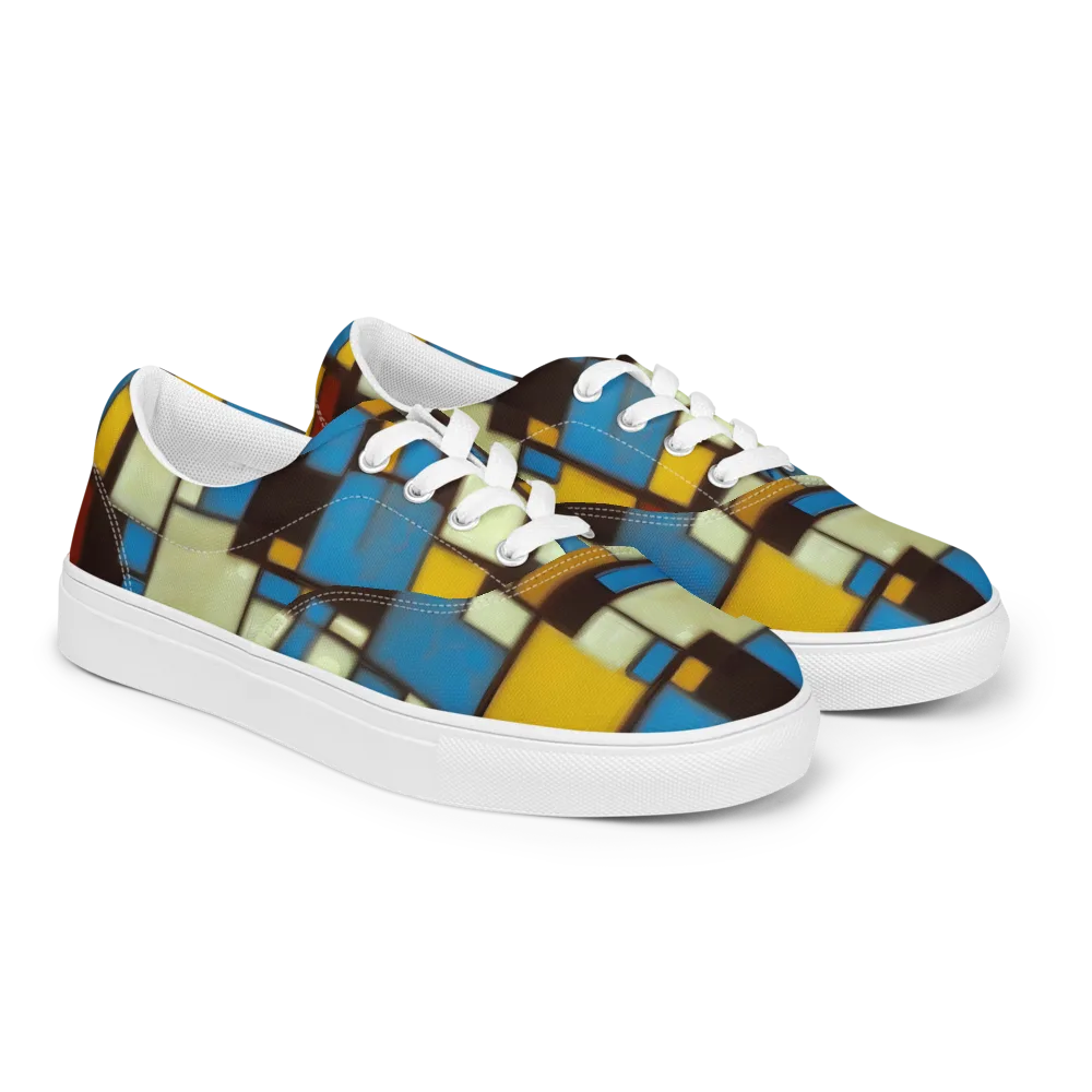 Midnight Grid on Men's Lace-Up Canvas Shoes — Right Front