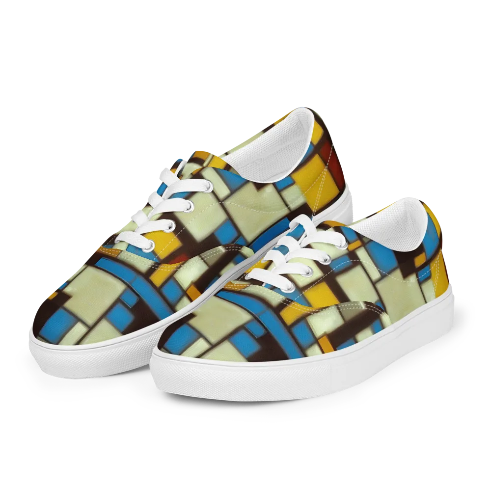 Midnight Grid on Men's Lace-Up Canvas Shoes — Left Front