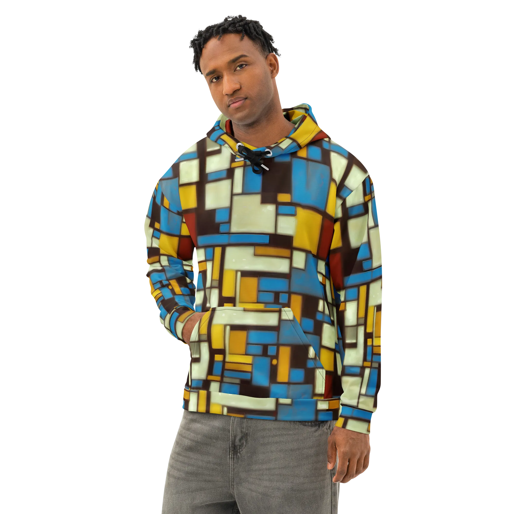 Midnight Grid on Cotton Hoodie — Left Front