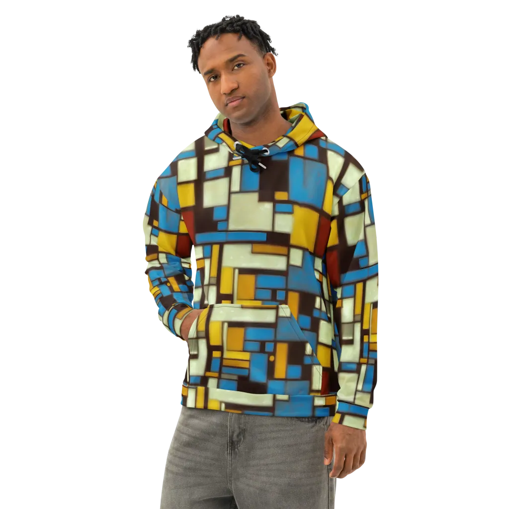 Midnight Grid on Cotton Hoodie — Left Front