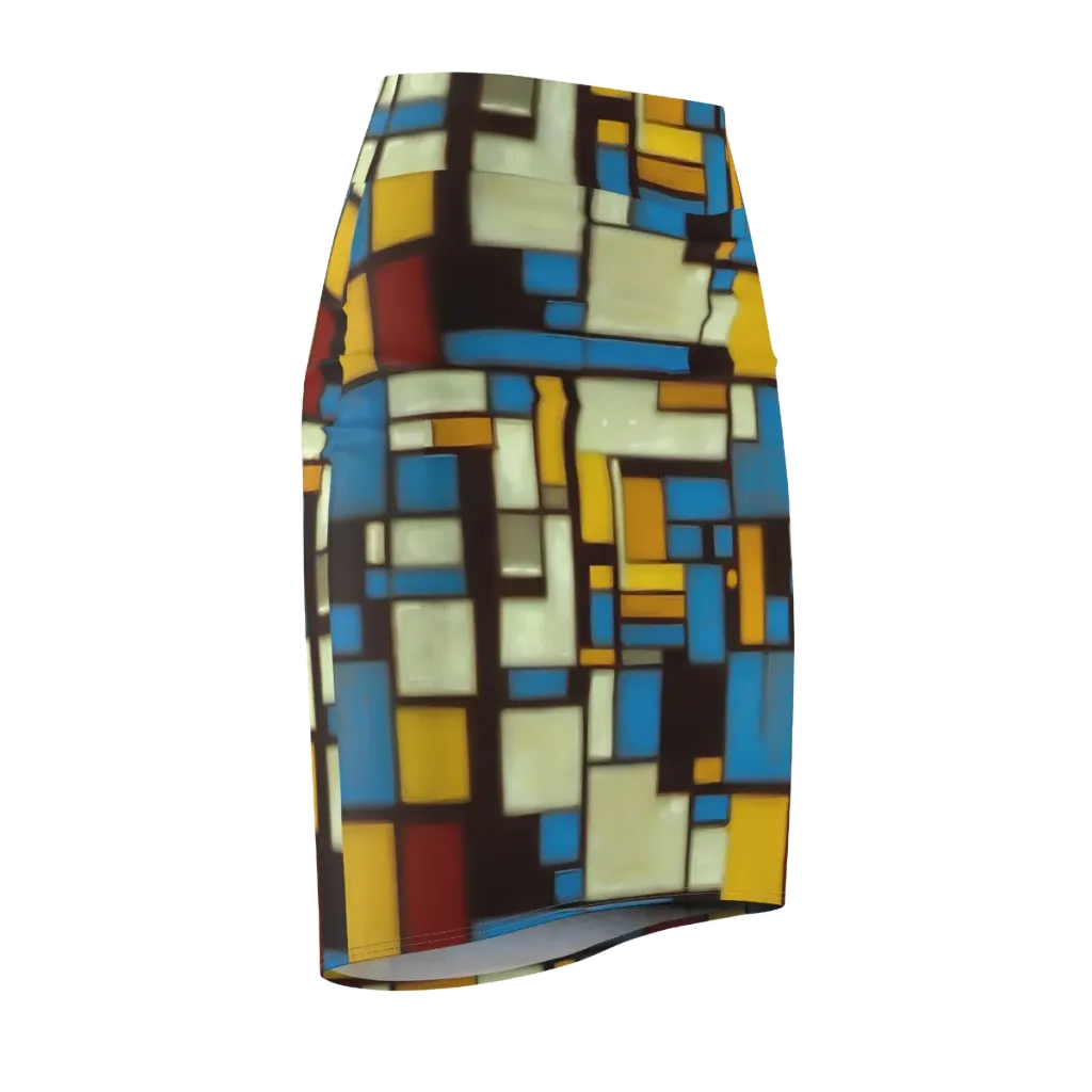 Midnight Grid on Pencil Skirt — Front Side