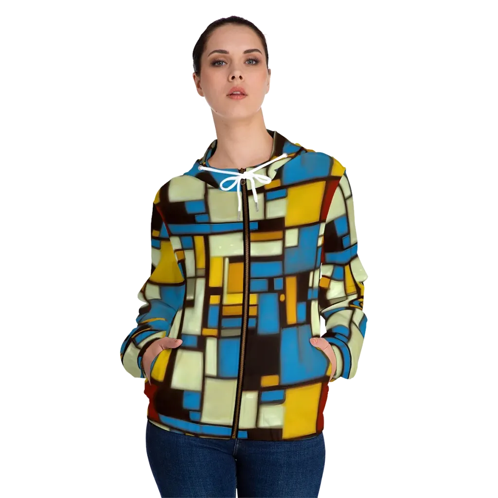 Midnight Grid on Women's Full-Zip Hoodie — Front On Person