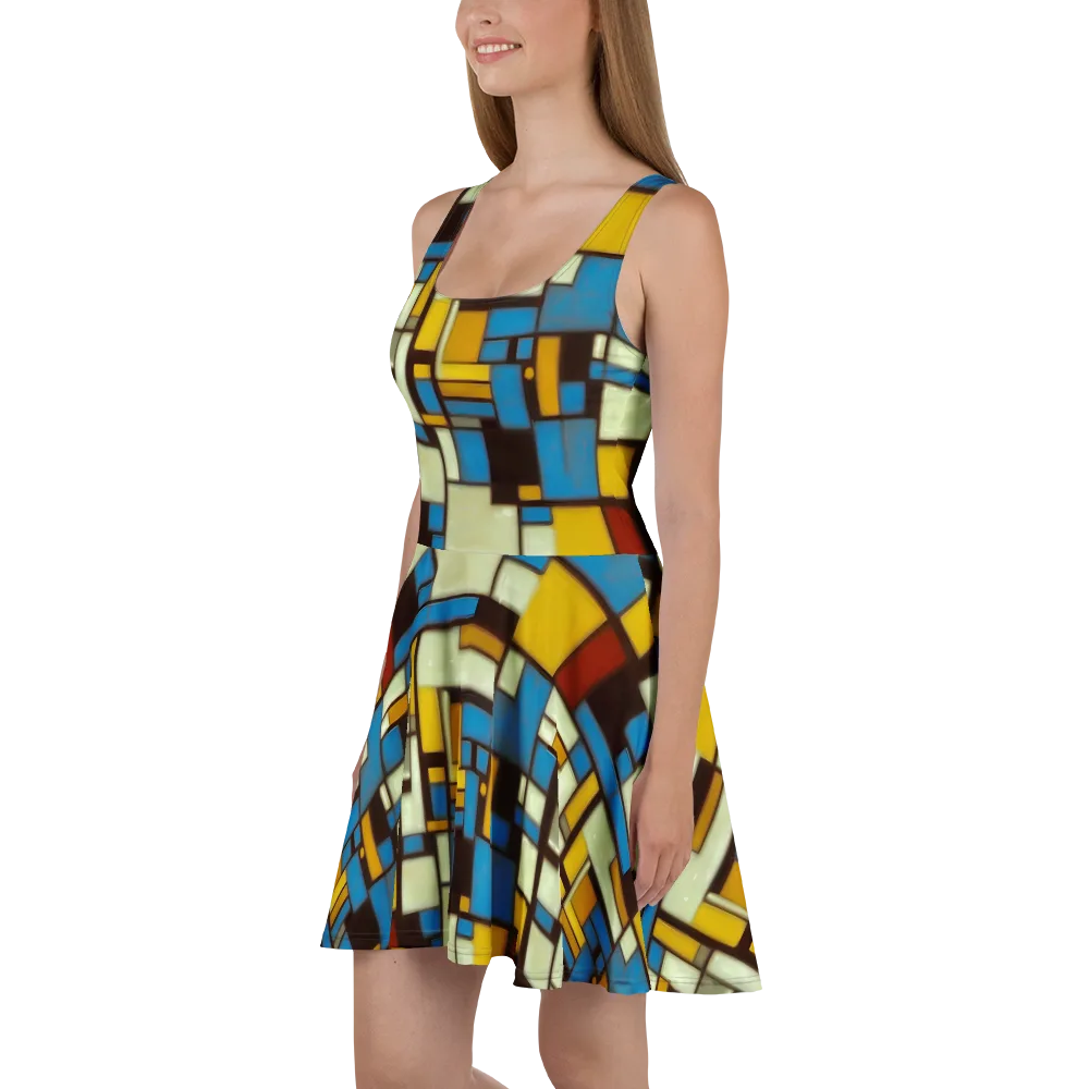 Midnight Grid on Skater Dress — Left