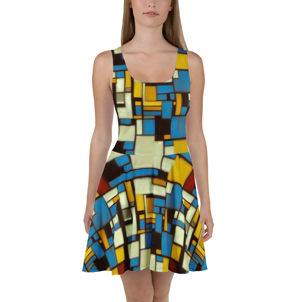 Midnight Grid on Skater Dress — Front
