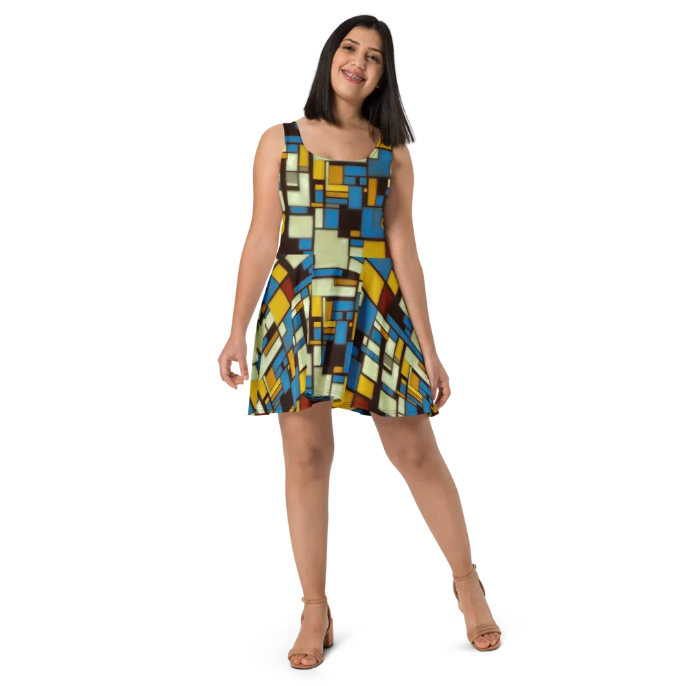 Midnight Grid on Skater Dress — Front