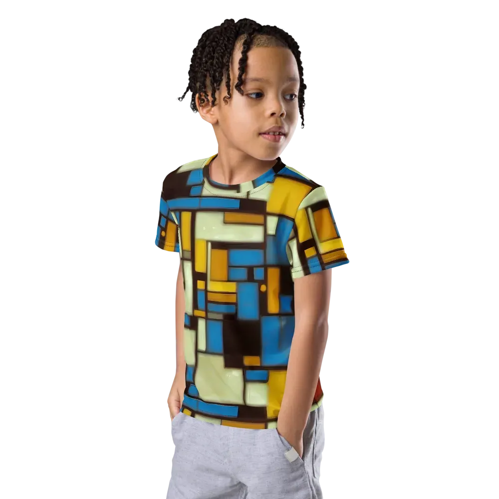 Midnight Grid on Kids Crew Neck T-Shirt — Left Front
