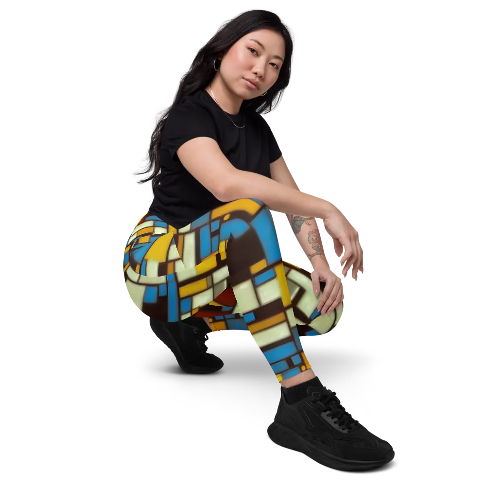 Midnight Grid on Leggings with Pockets — Right Front