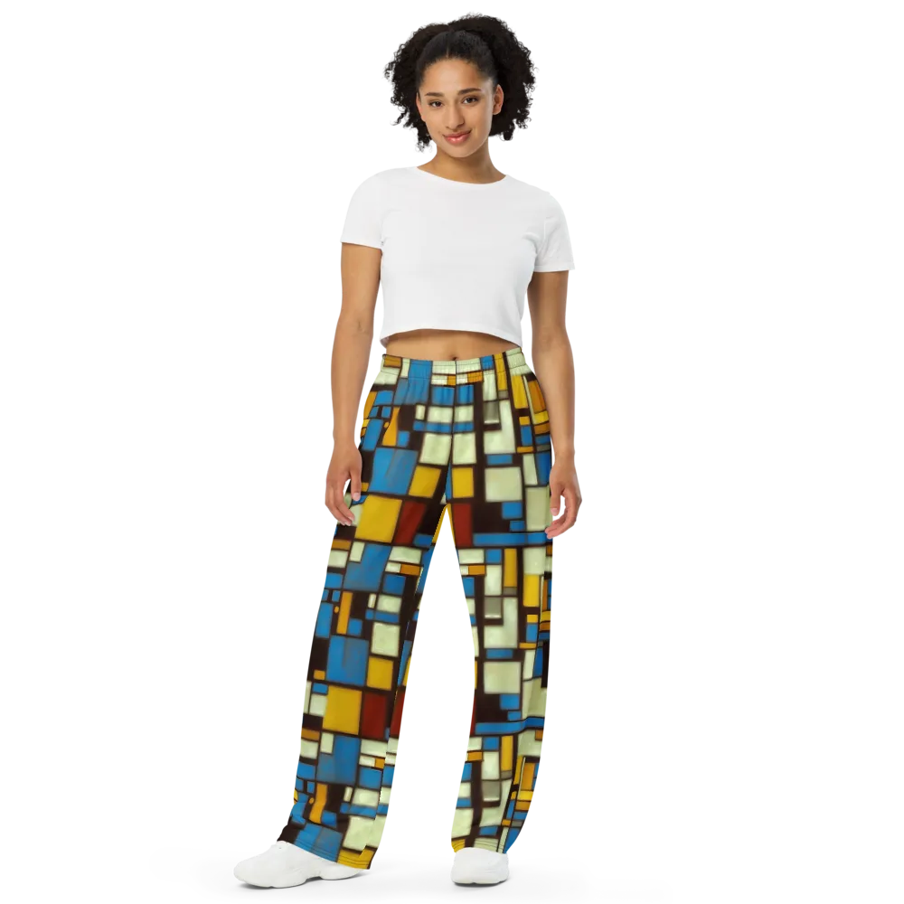 Midnight Grid on Wide-Leg Pants — Front
