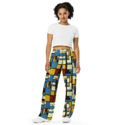 Midnight Grid on a Wide-Leg Pants
