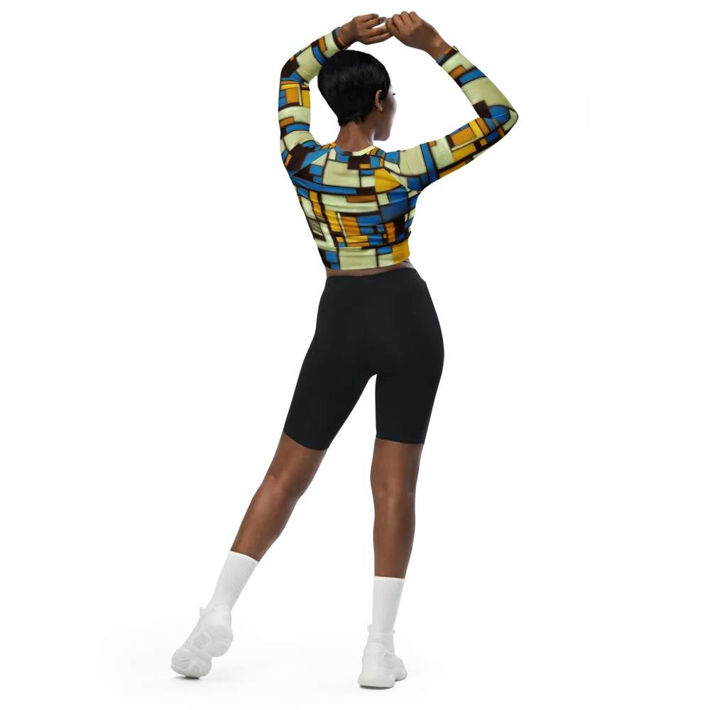 Midnight Grid on Long Sleeve Crop Top — Back