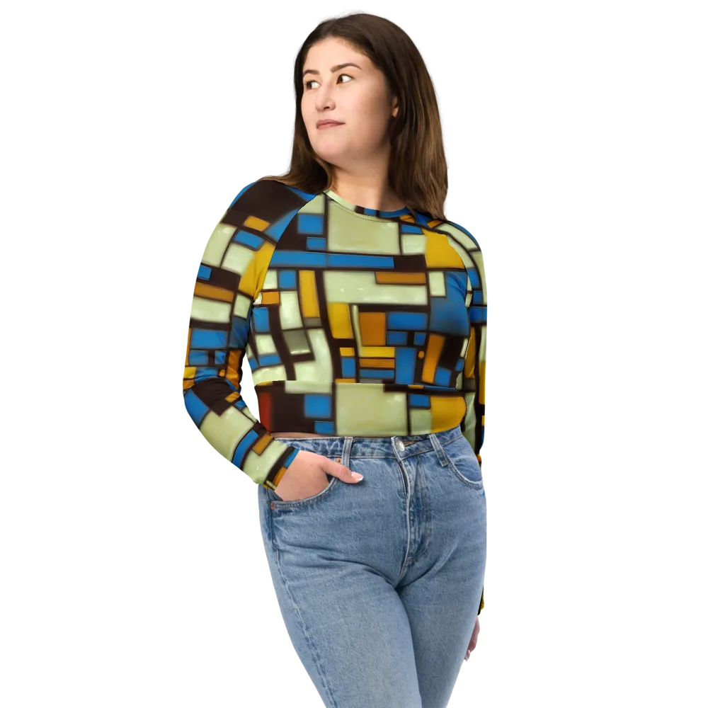 Midnight Grid on Long Sleeve Crop Top — Front