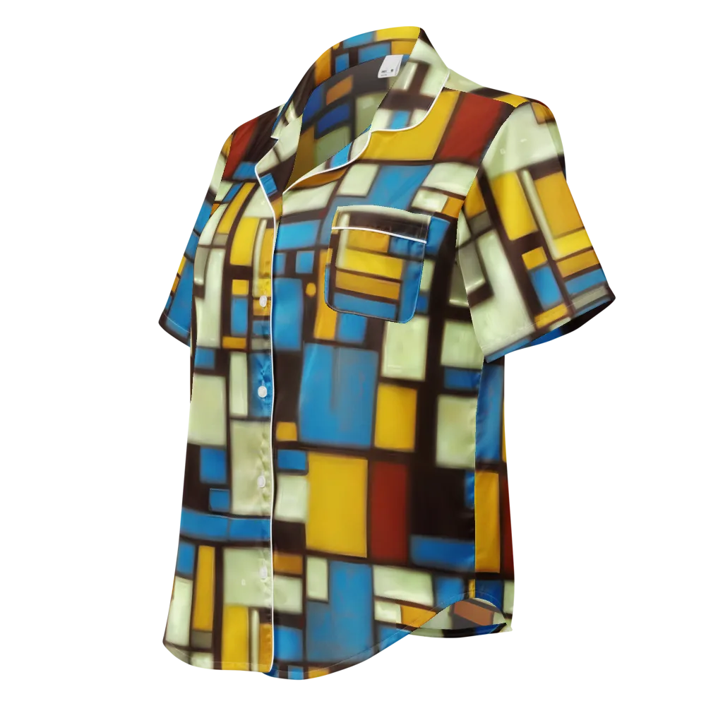 Midnight Grid on Women's Short Sleeve Pajama Top — Left Front