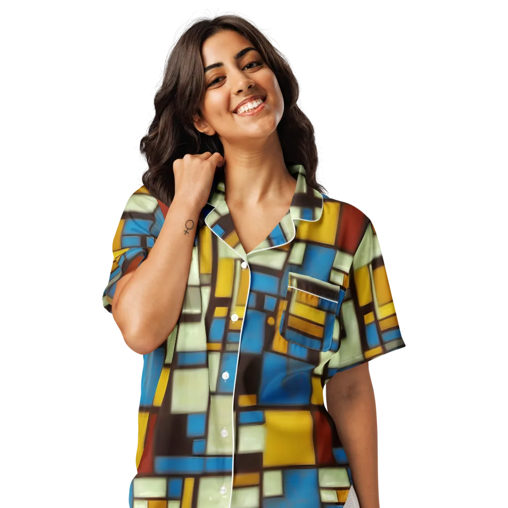 Midnight Grid on Women's Short Sleeve Pajama Top — Front