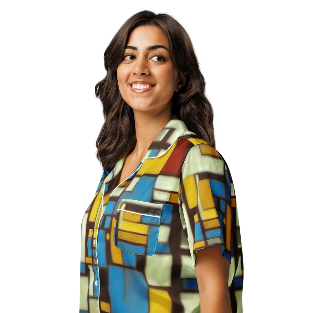 Midnight Grid on Women's Short Sleeve Pajama Top — Left Front