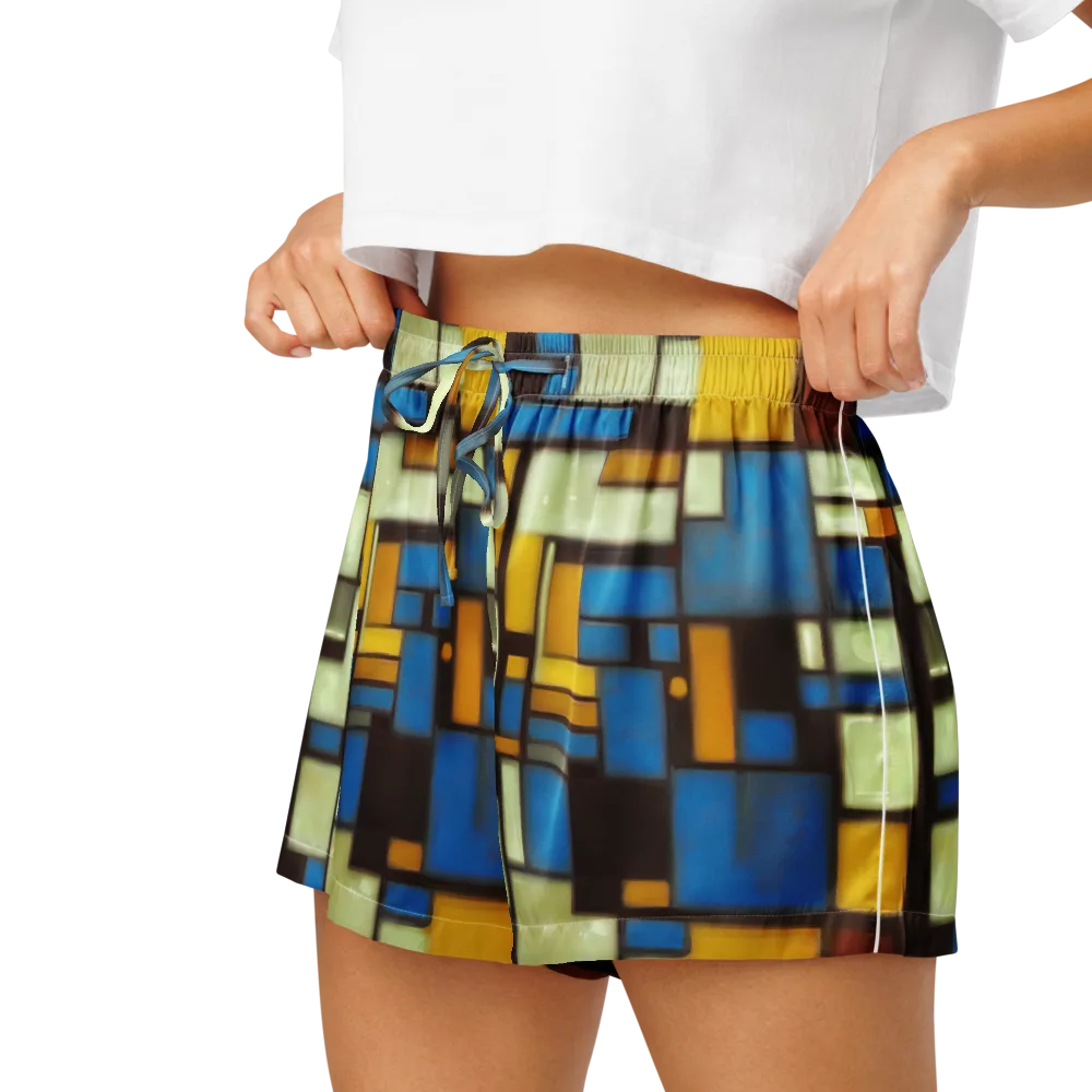 Midnight Grid on Women's Pajama Shorts — Left