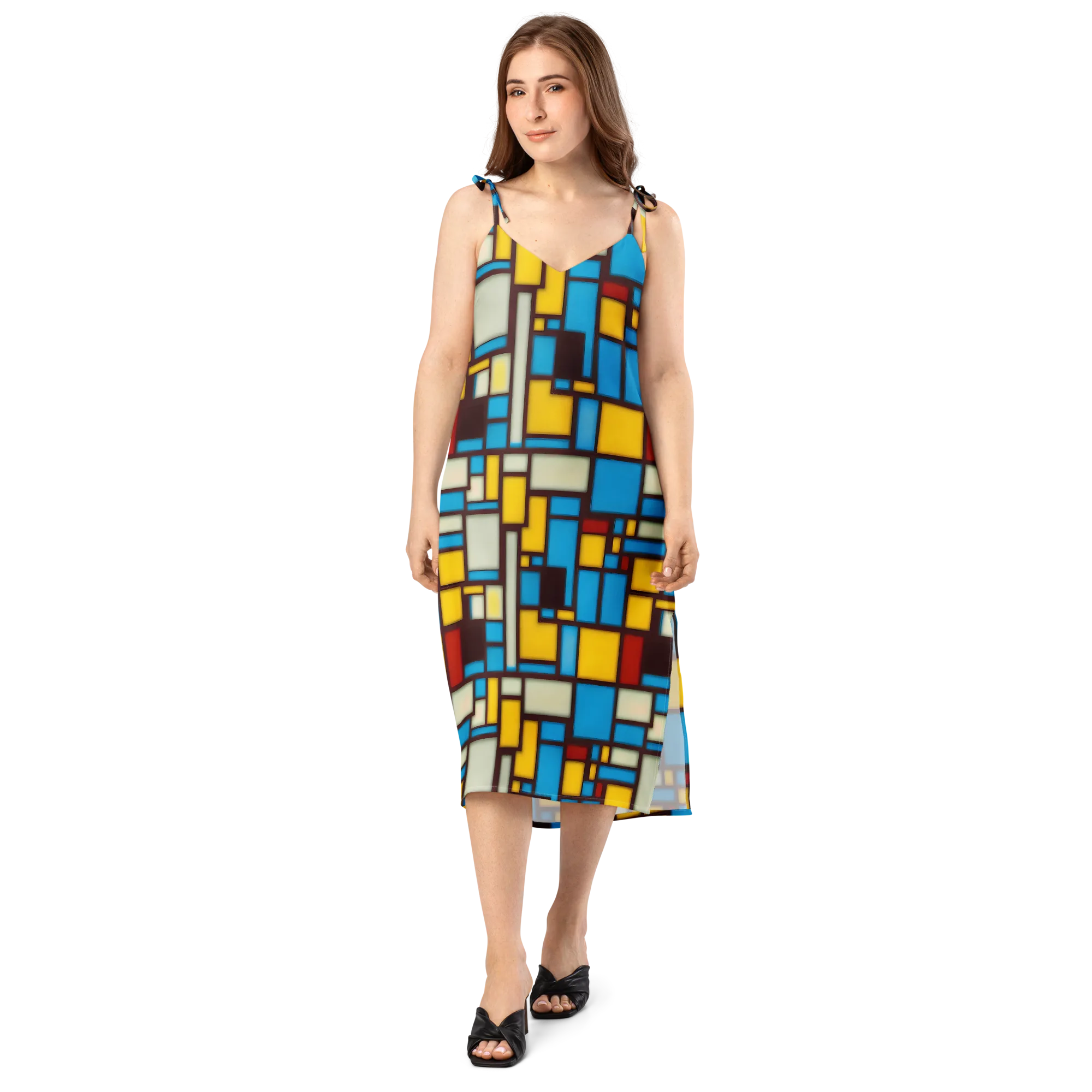 Burgundy Bauhaus on Slip Dress — Front