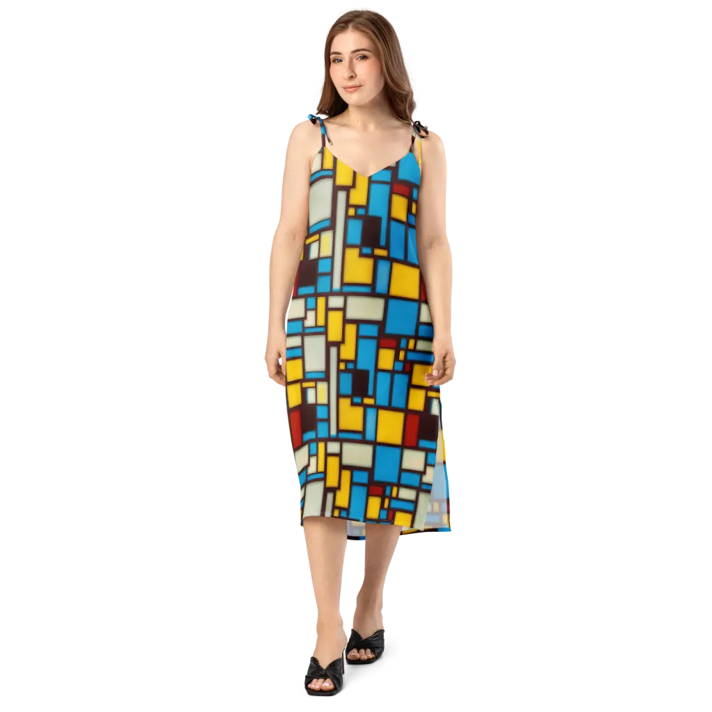 Burgundy Bauhaus on Slip Dress — Front