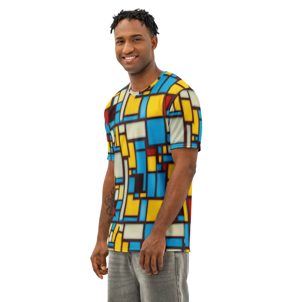 Burgundy Bauhaus on Men's Cotton Crew Neck T-Shirt — Left Front
