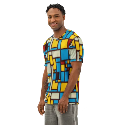 Burgundy Bauhaus on a Men's Cotton Crew Neck T-Shirt