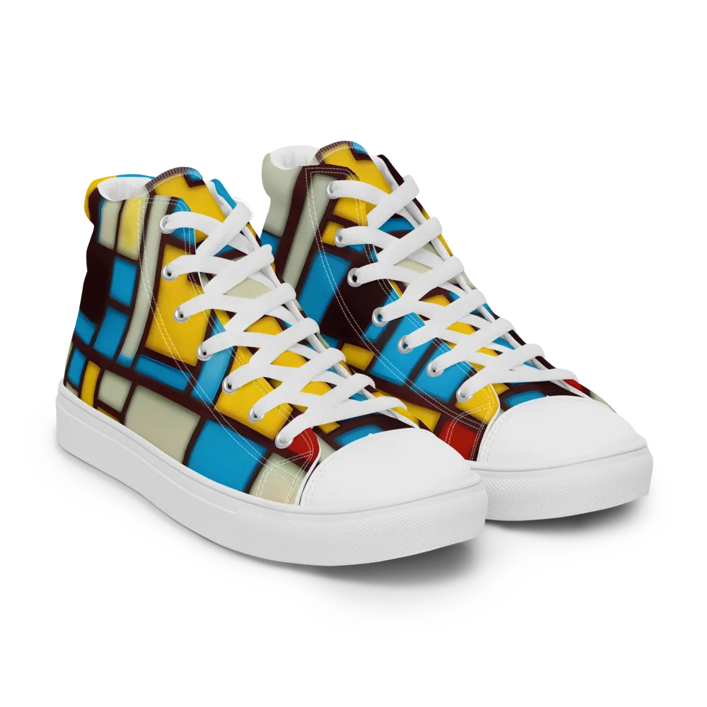 Burgundy Bauhaus on Men's High Top Canvas Shoes — Right Front