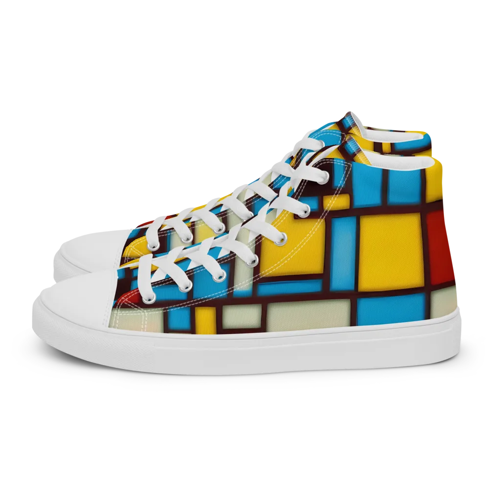 Burgundy Bauhaus on Men's High Top Canvas Shoes — Left