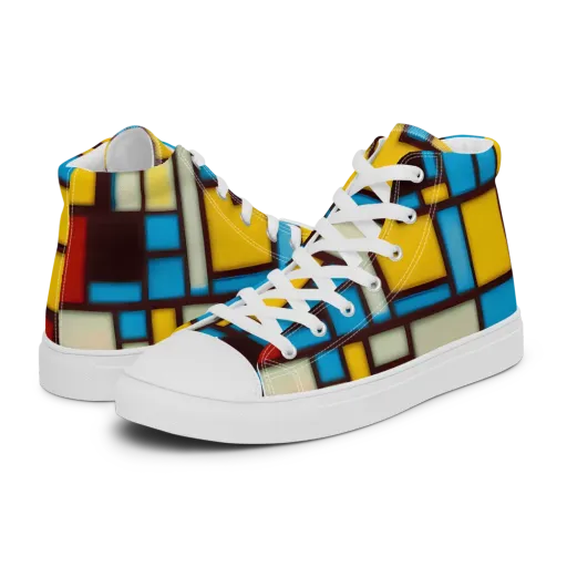 Burgundy Bauhaus on a Men's High Top Canvas Shoes