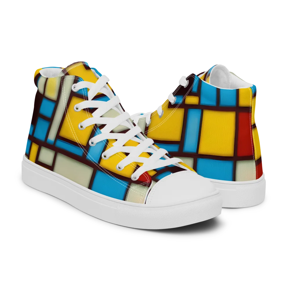 Burgundy Bauhaus on Men's High Top Canvas Shoes — Right